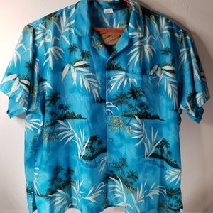 Rima Men's Aqua Blue Beachy Button Up Shirt Sz XXL